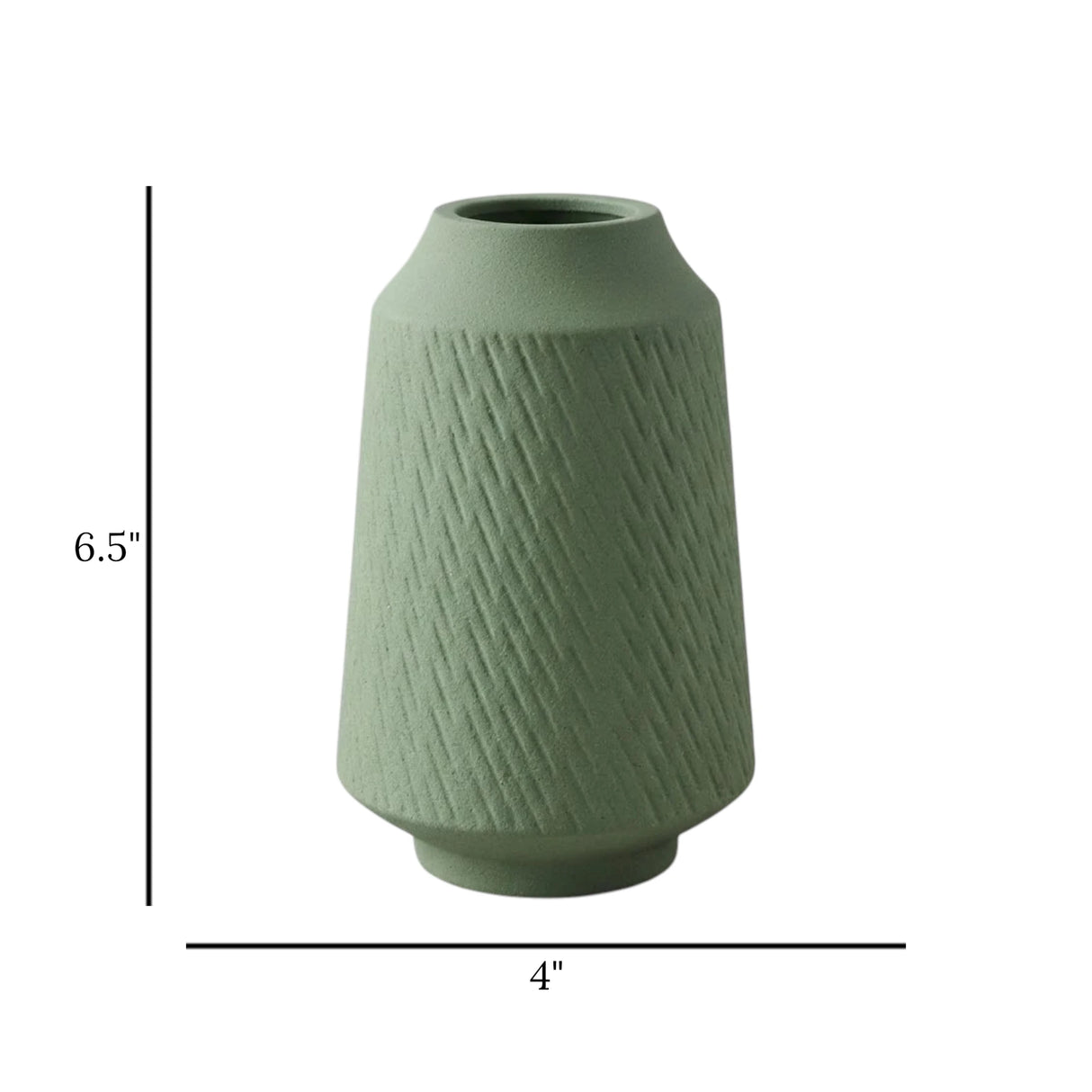 ceramic vase ribbed grooved lines medium green 6.5"x4" china