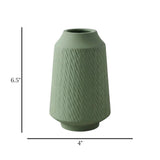 ceramic vase ribbed grooved lines medium green 6.5"x4" china