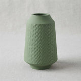 ceramic vase ribbed grooved lines medium green 6.5"x4" china