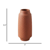 ceramic vase ribbed grooved lines large dark brown 8.5"x4" china