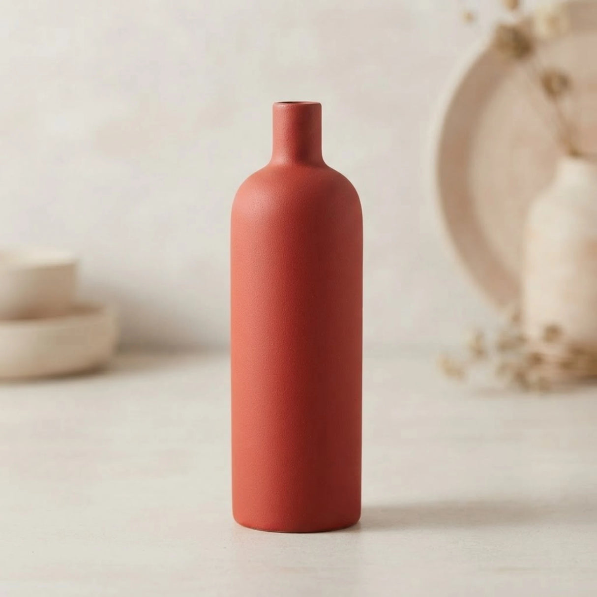 ceramic vase narrow neck red xl 10''x3'' china