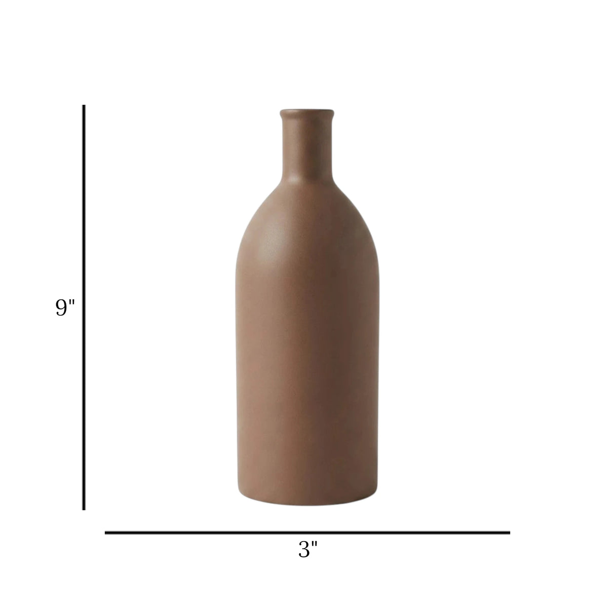 ceramic vase narrow neck brown large 9''x3'' china