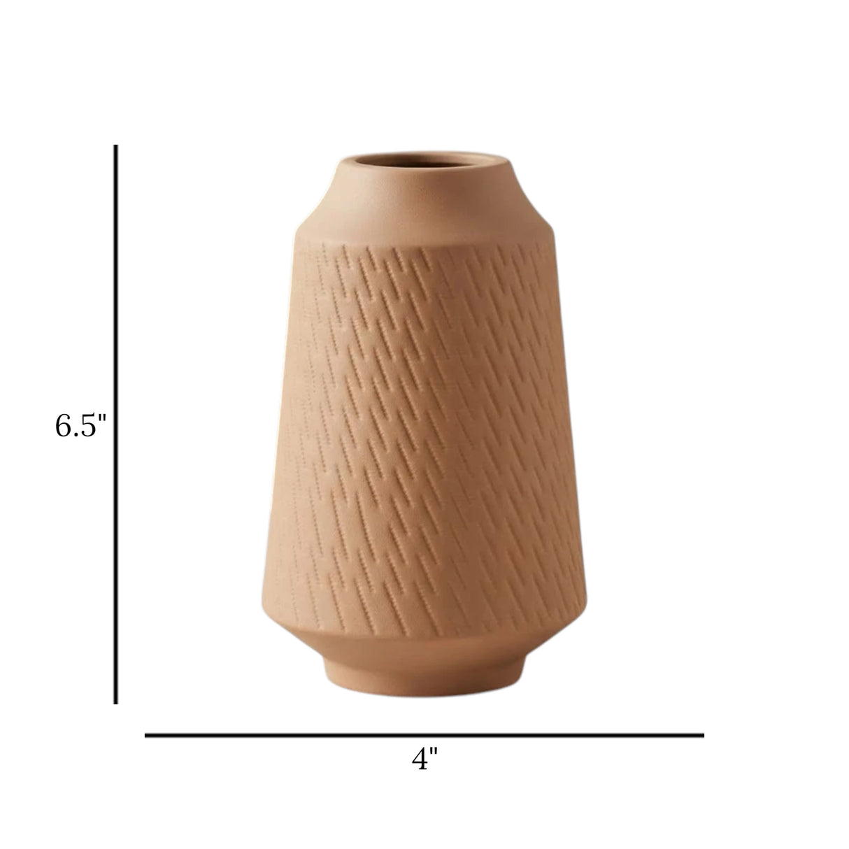 ceramic vase ribbed grooved lines medium light brown 6.5"x4" china