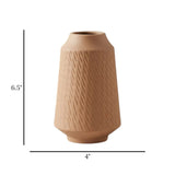 ceramic vase ribbed grooved lines medium light brown 6.5"x4" china