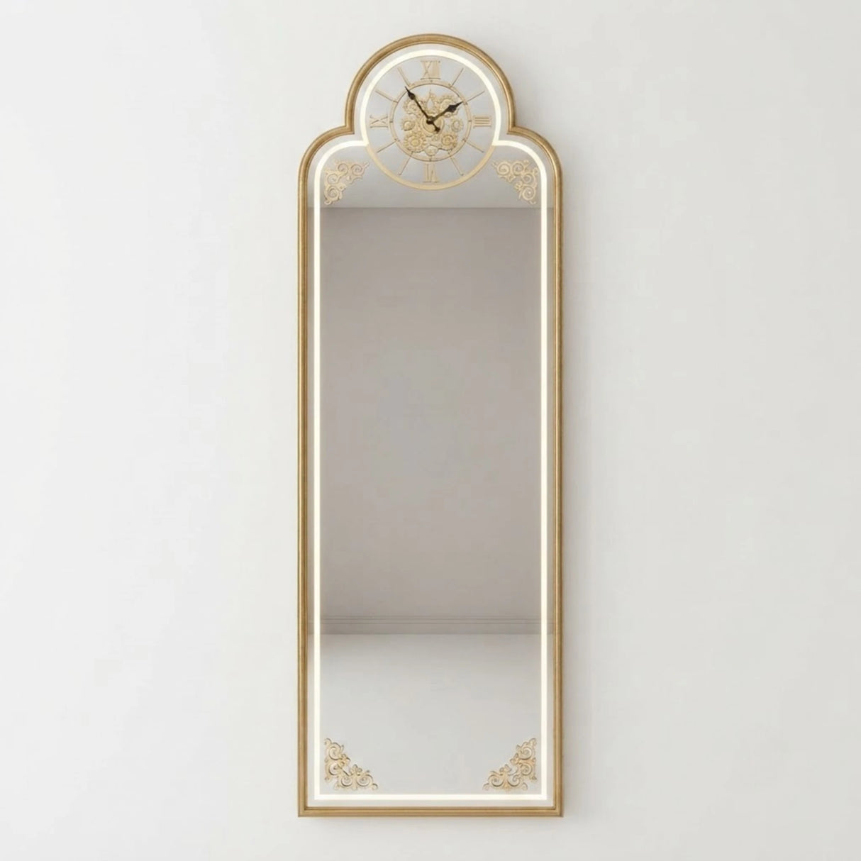 metal wall clock moving gear mirror light golden 73.5''x24'' china