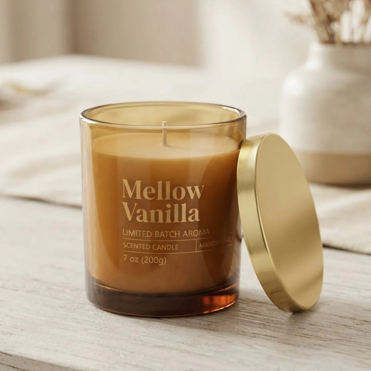 scented wax candle jar mellow vanilla  4"x3" china