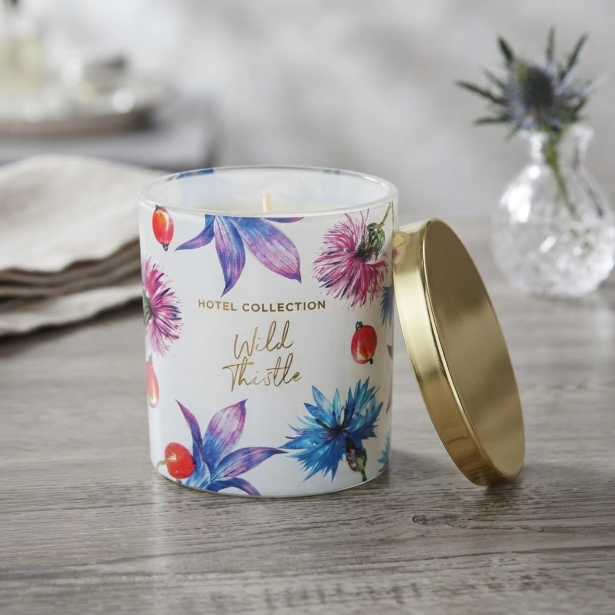 scented wax candle jar wild thistle 4"x3.5" china