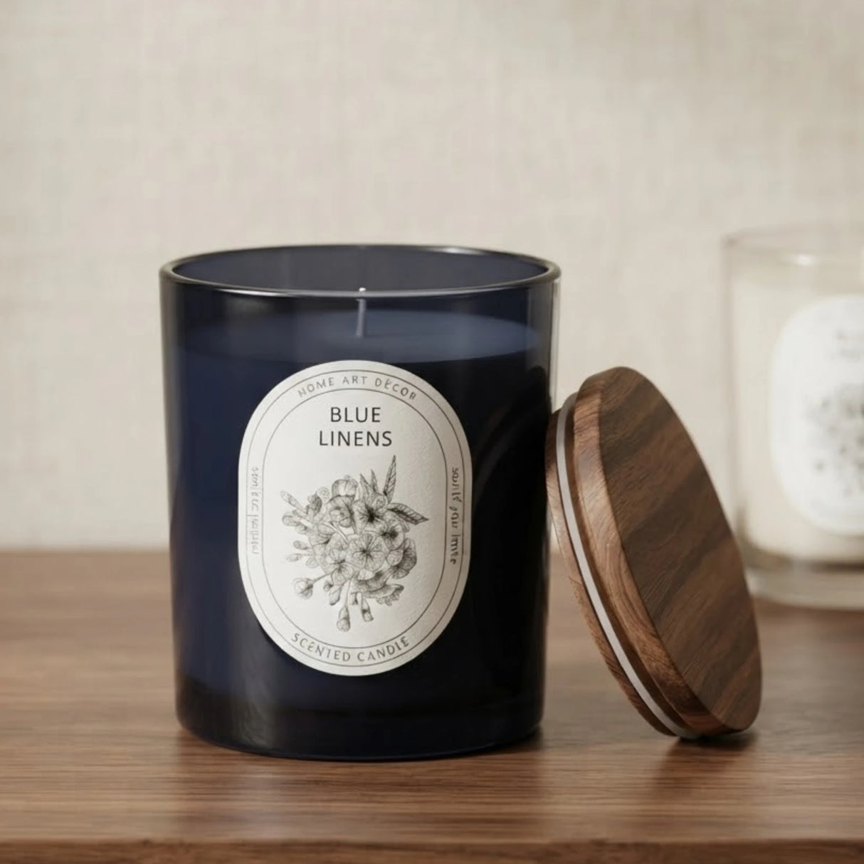 scented wax candle jar blue linens 4"x3.2" china