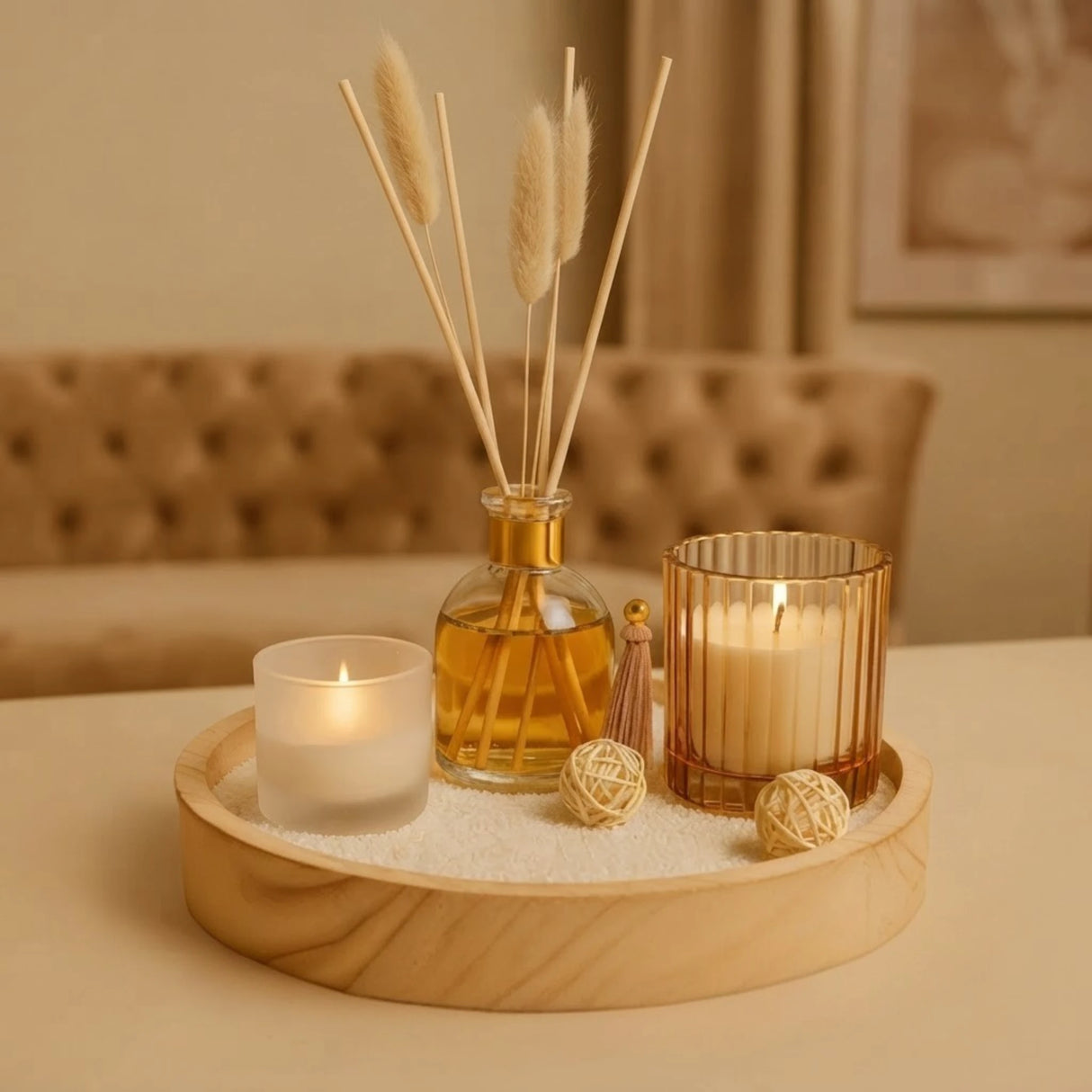 organizer plate candle & diffuser 7pc set iris 10''x10'' china