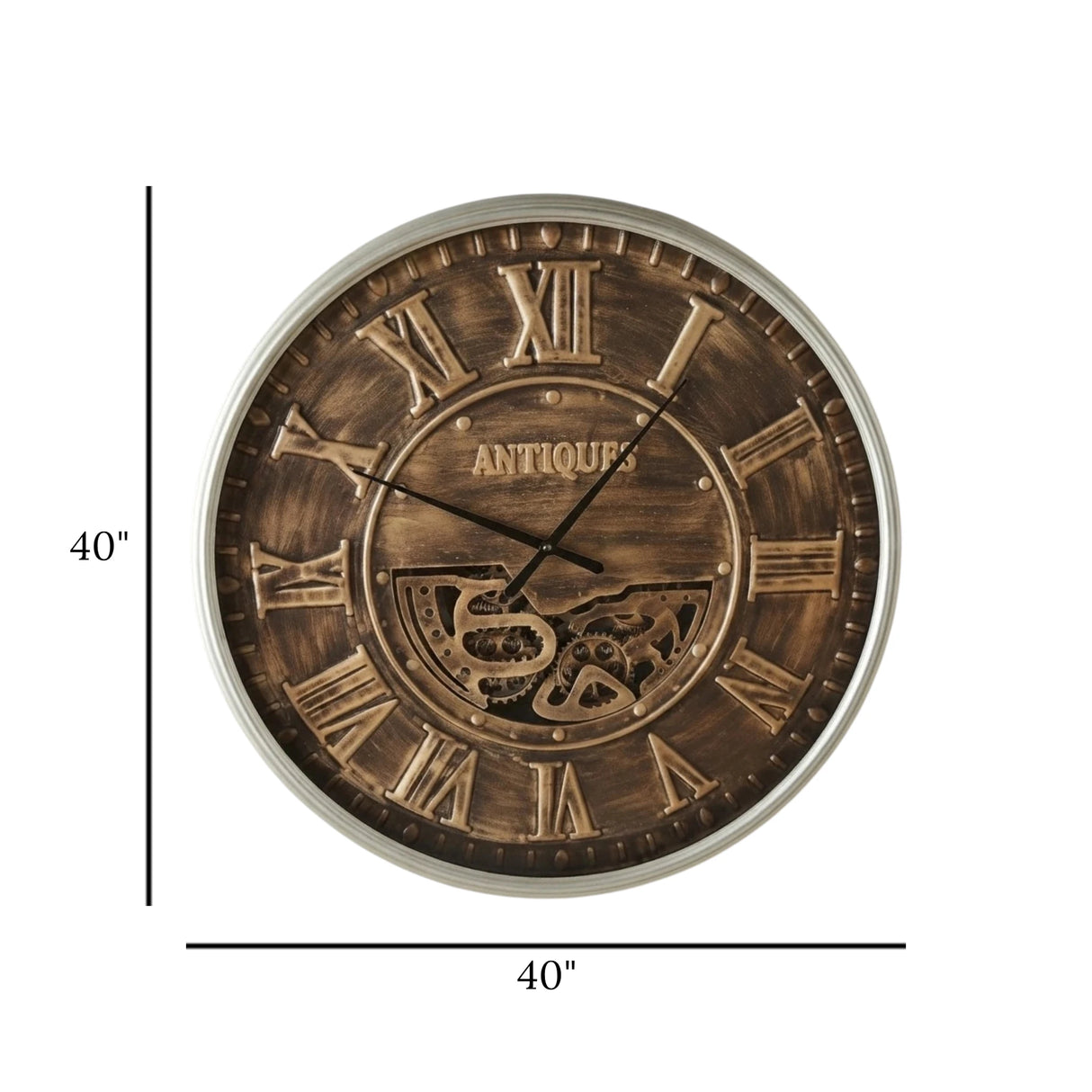 metal wall clock moving gears silver & copper 40"x40" china