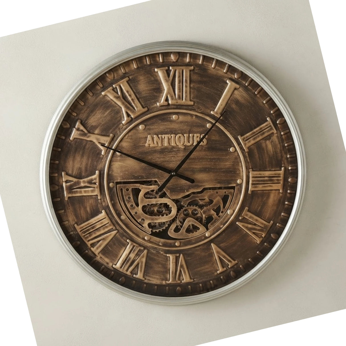 metal wall clock moving gears silver & copper 40"x40" china