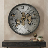 metal wall clock moving gears black & silver 40"x40" china