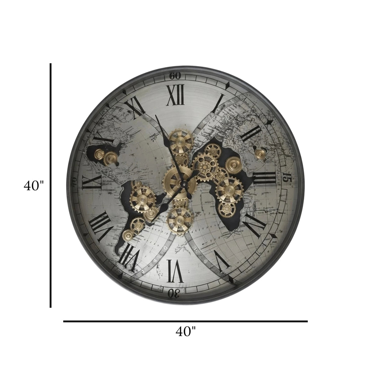 metal wall clock moving gears black & silver 40"x40" china