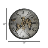 metal wall clock moving gears black & silver 40"x40" china