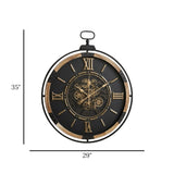 metal wall clock wooden ring  moving gears black & brown 35"x29" china