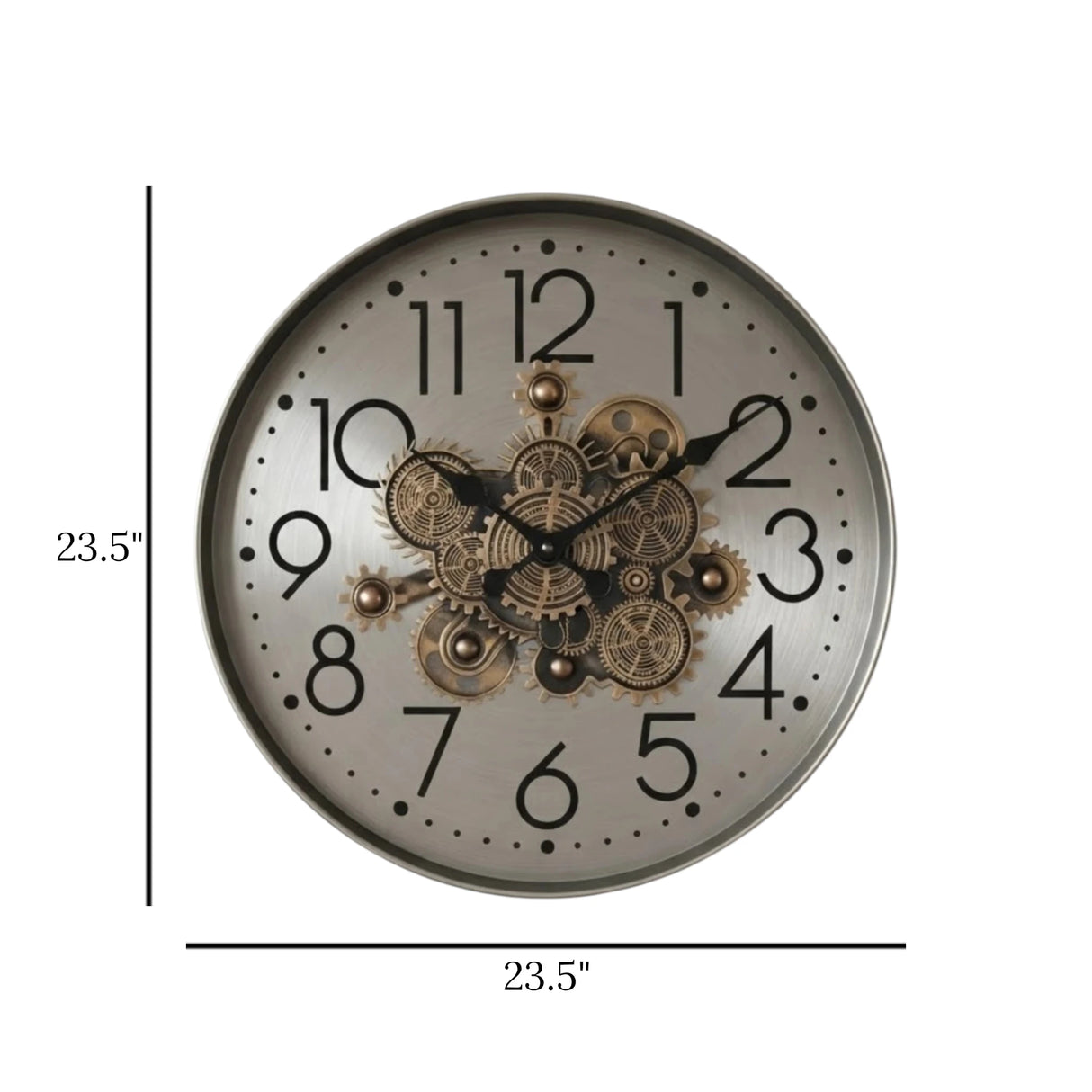 metal wall clock moving gears silver 23.5"x23.5" china