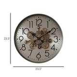 metal wall clock moving gears silver 23.5"x23.5" china