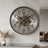 metal wall clock moving gears silver 23.5"x23.5" china
