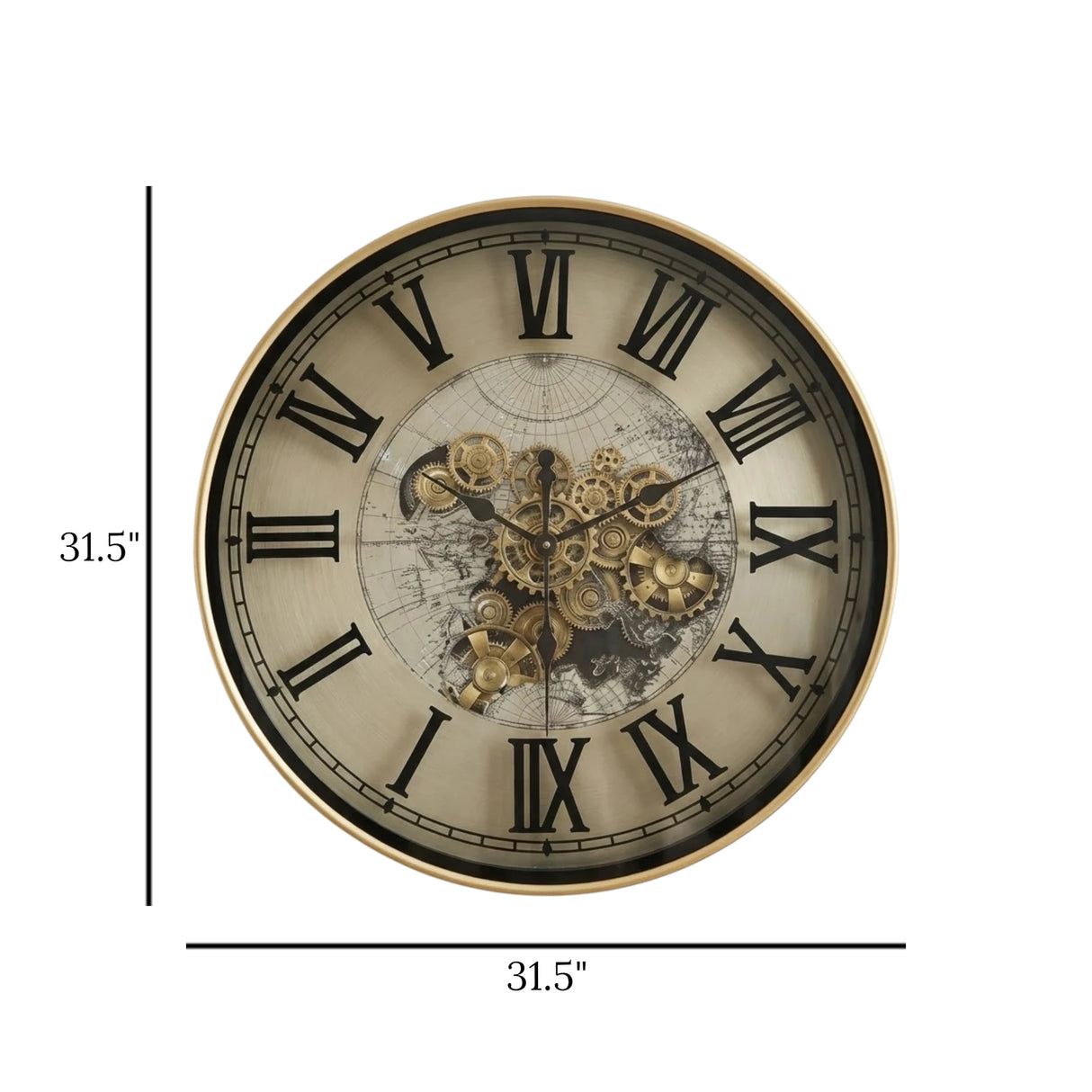 metal wall clock moving gears copper & silver 31.5''x31.5'' china