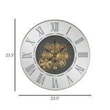 metal wall clock moving gears with light silver 23.5"x23.5" china