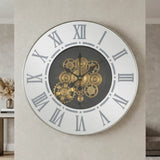 metal wall clock moving gears with light silver 23.5"x23.5" china