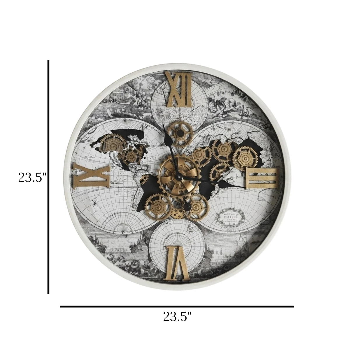 metal wall clock moving gears white 23.5"x23.5" china
