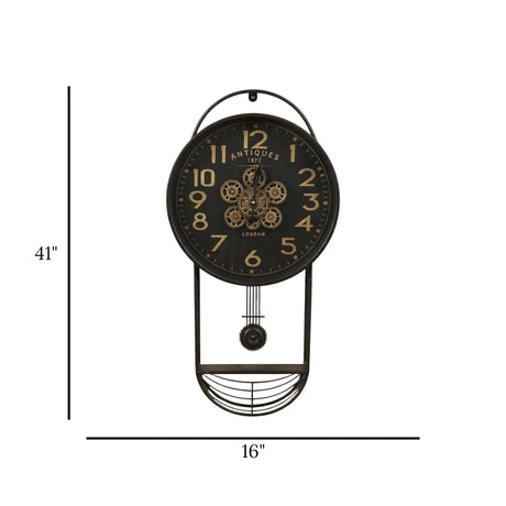 metal wall clock moving gears pendulam with shelf black 41"x16" china
