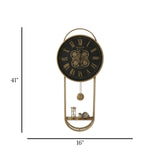 metal wall clock moving gears pendulam with shelf golden 41"x16" china