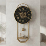 metal wall clock moving gears pendulam with shelf golden 41"x16" china