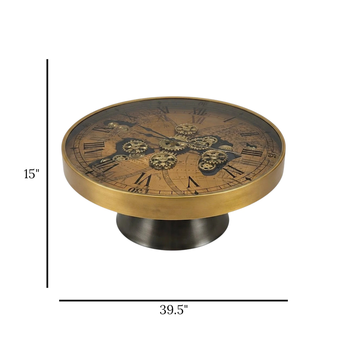 metal table clock moving gears golden & brown 15"x39.5 china