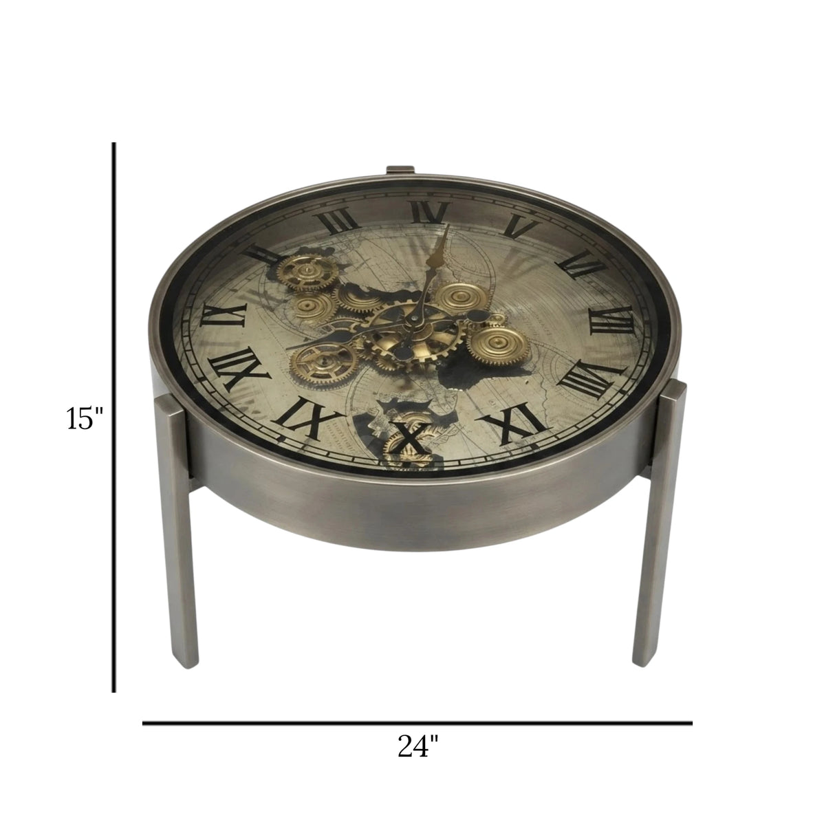 metal table clock moving gear round antiique black 24''x15'' china