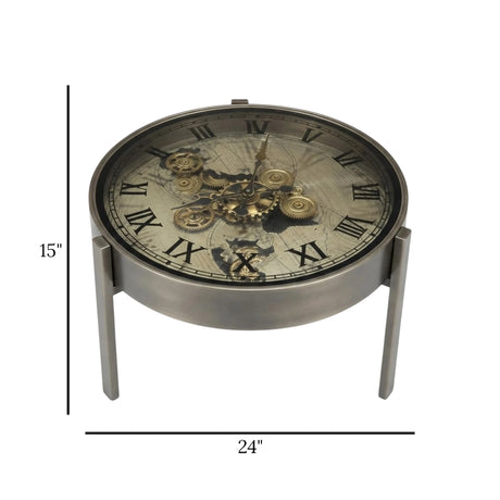 metal table clock moving gear round antiique black 24''x15'' china
