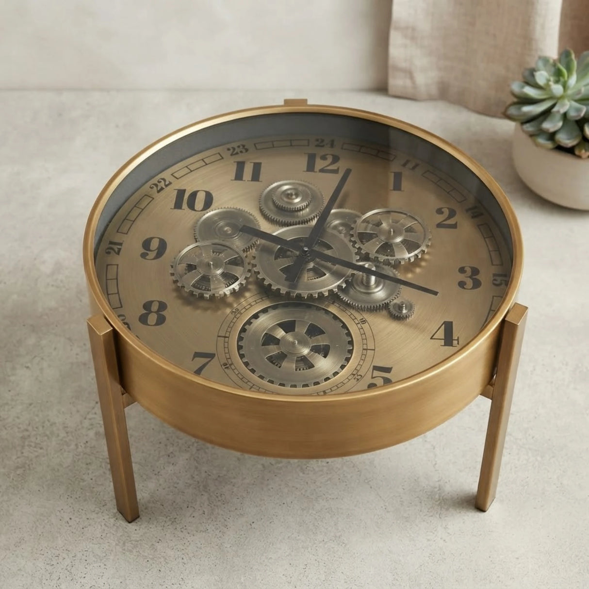metal table clock moving gears copper & silver small 15"x24" china