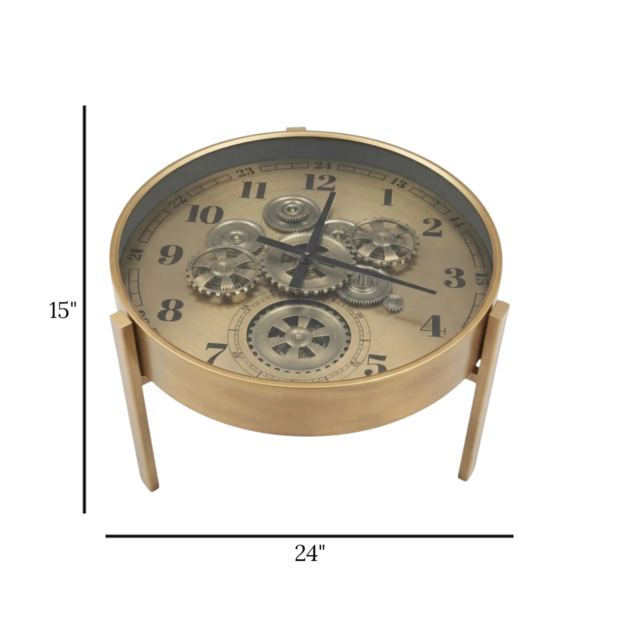 metal table clock moving gears copper & silver small 15"x24" china