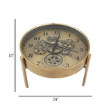 metal table clock moving gears copper & silver small 15"x24" china