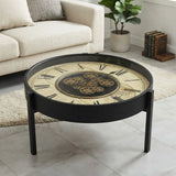metal table clock moving gears black & cream small 15"x24" china