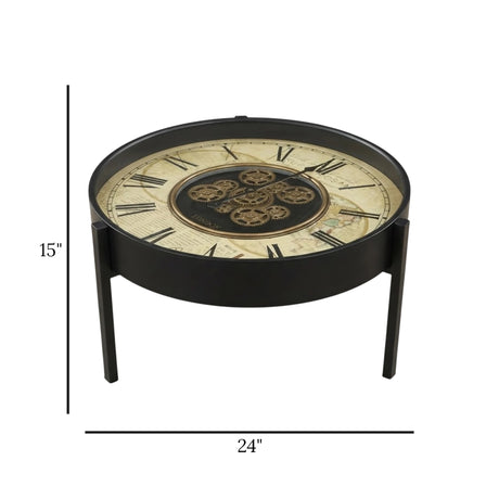 metal table clock moving gears black & cream small 15"x24" china