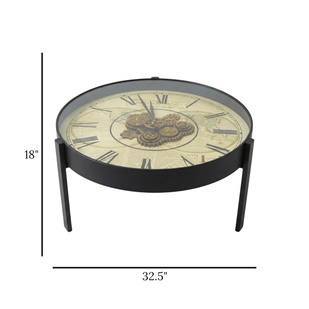 metal table clock moving gears black & cream large 18"x32.5" china