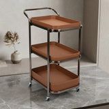 metal tea trolley 3 leather tray black & brown 35"x27" china