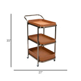metal tea trolley 3 leather tray black & brown 35"x27" china