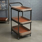 metal tea trolley 3 leather tray black & grey 35"x27" china