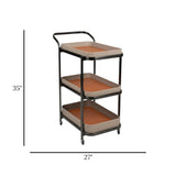 metal tea trolley 3 leather tray black & grey 35"x27" china