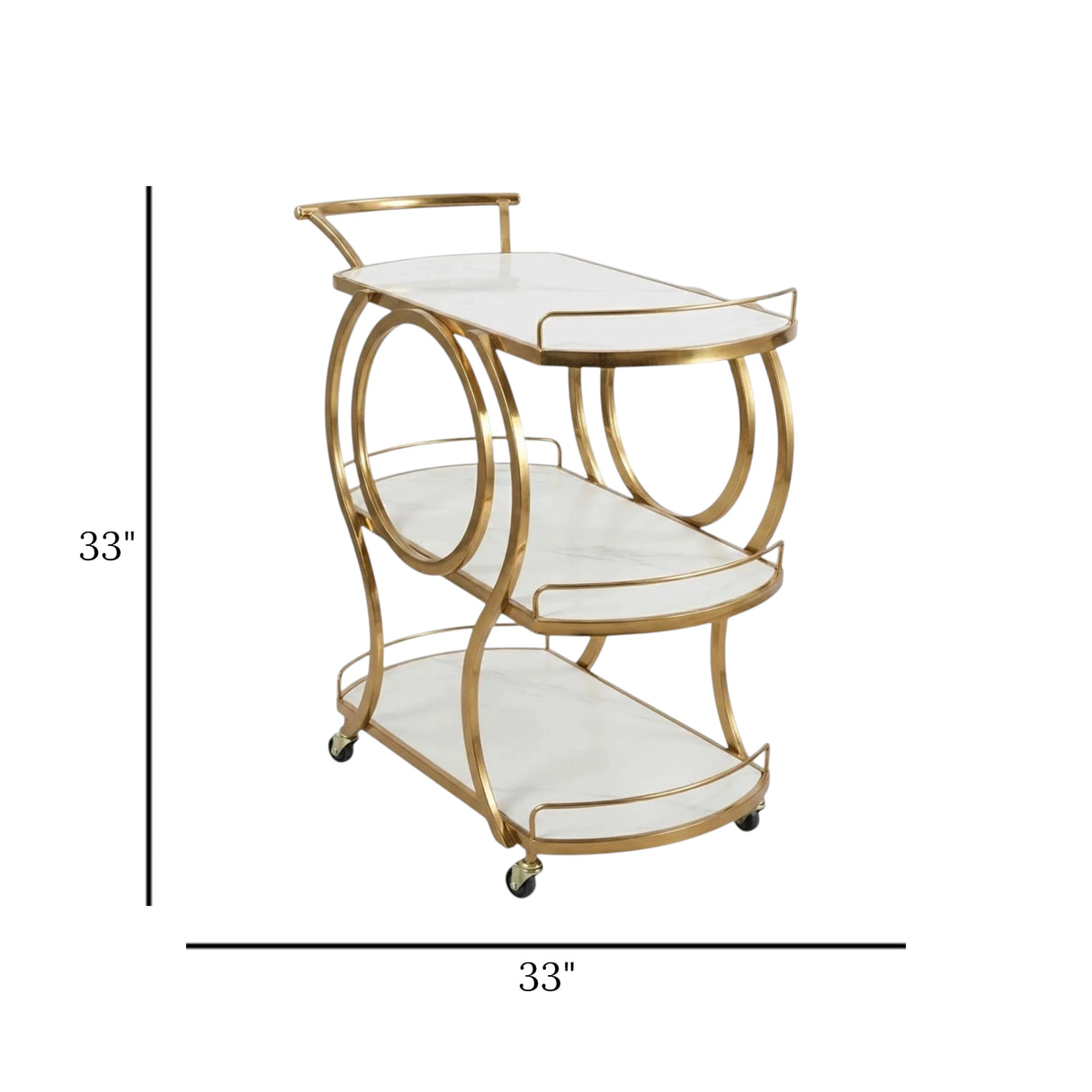 metal tea trolley interlocking circle white & golden 33"x33" china