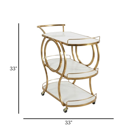 metal tea trolley interlocking circle white & golden 33"x33" china