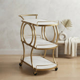 metal tea trolley interlocking circle white & golden 33"x33" china