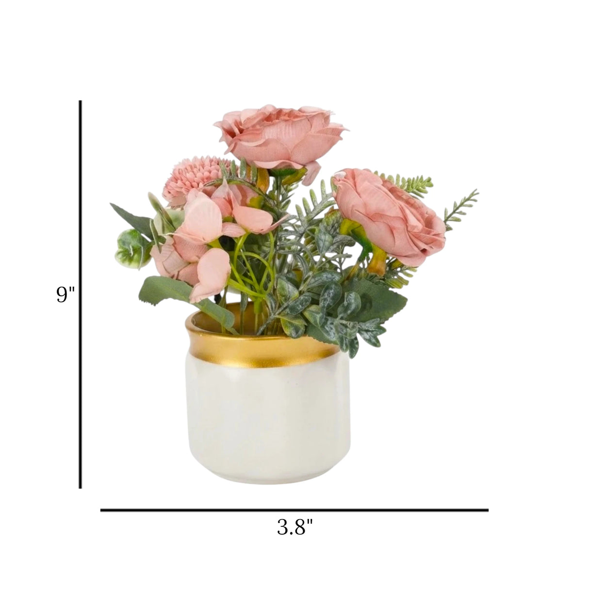 flower pot plastic silk rose dusty pink  9"x3.8" china
