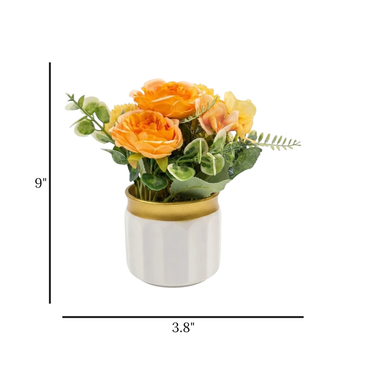 flower pot plastic silk rose yellow 9"x3.8" china