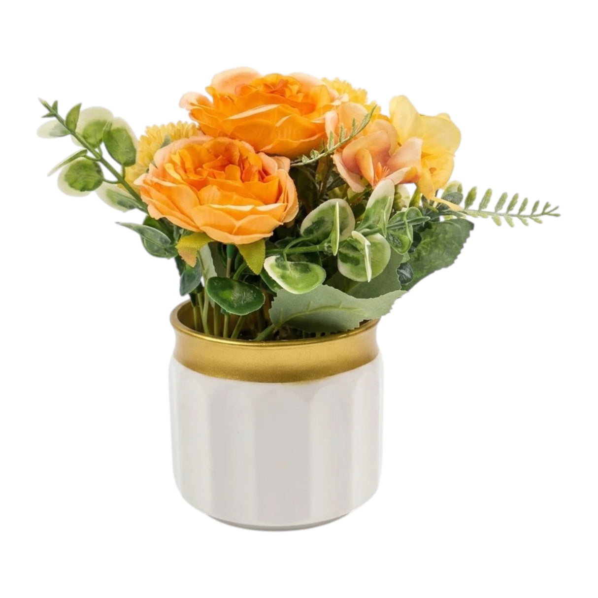 flower pot plastic silk rose yellow 9"x3.8" china