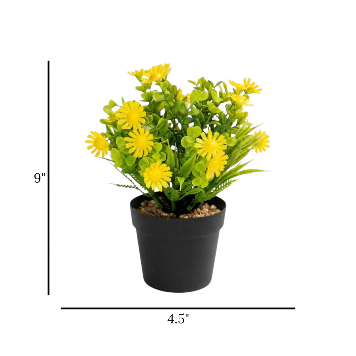 flower pot plastic foliage daisy yellow 9"x4.5" china