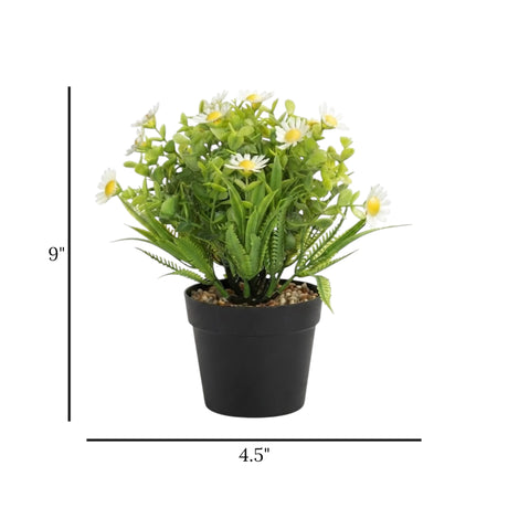 flower pot plastic foliage daisy white 9"x4.5" china